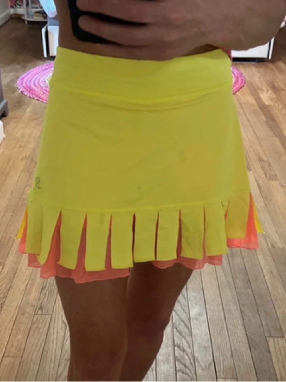 Pickleball or tennis skirt Yellow Pleated Mini Skirt with Coral Layer